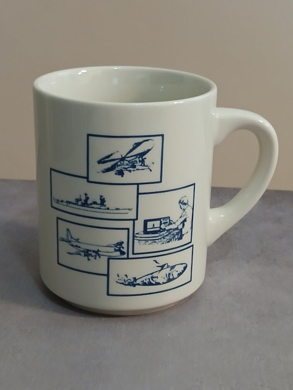 Vintage "Scientific Atlanta" Coffee Mug-Featuring Aircraft and Subs, Ships